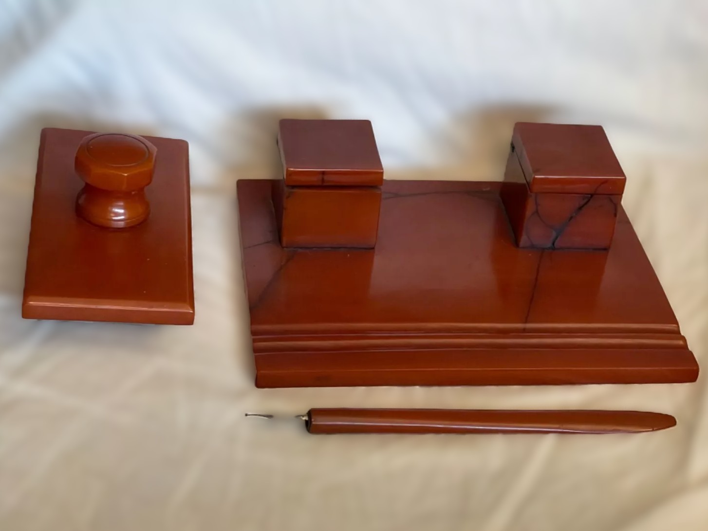 Amber Bakelite Desk Set