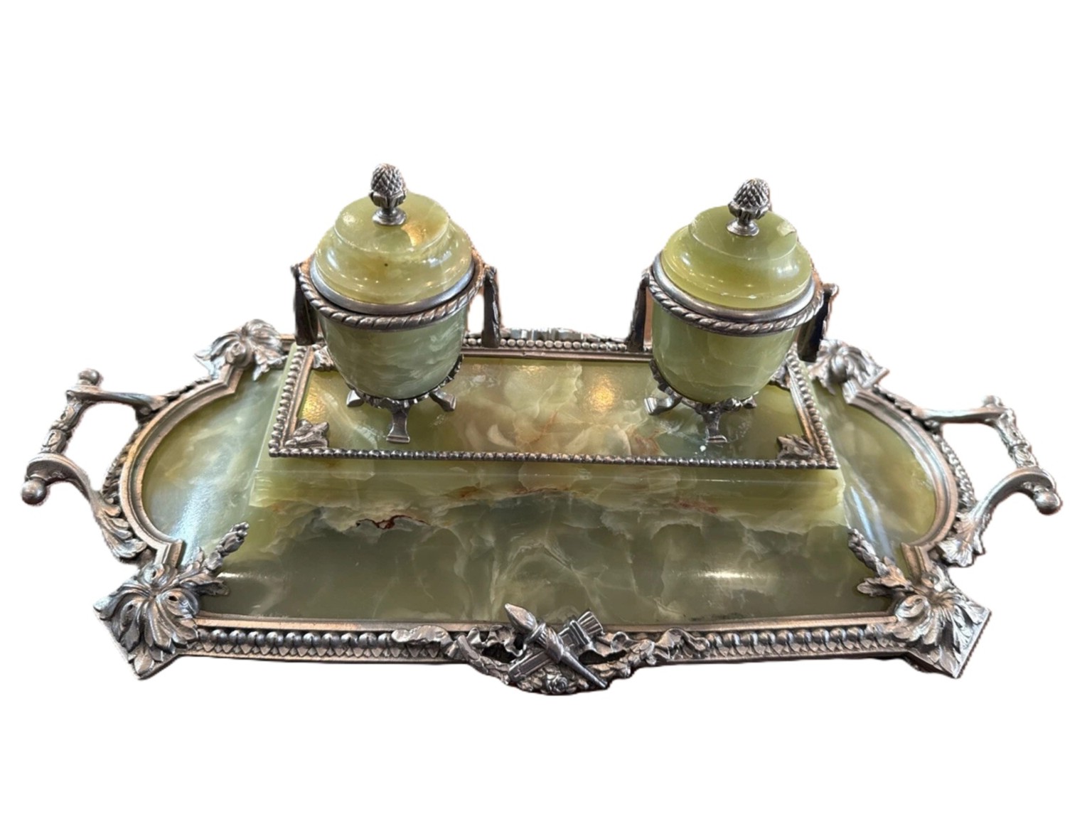 French Inkstand – Onyx with Silvered Mountings