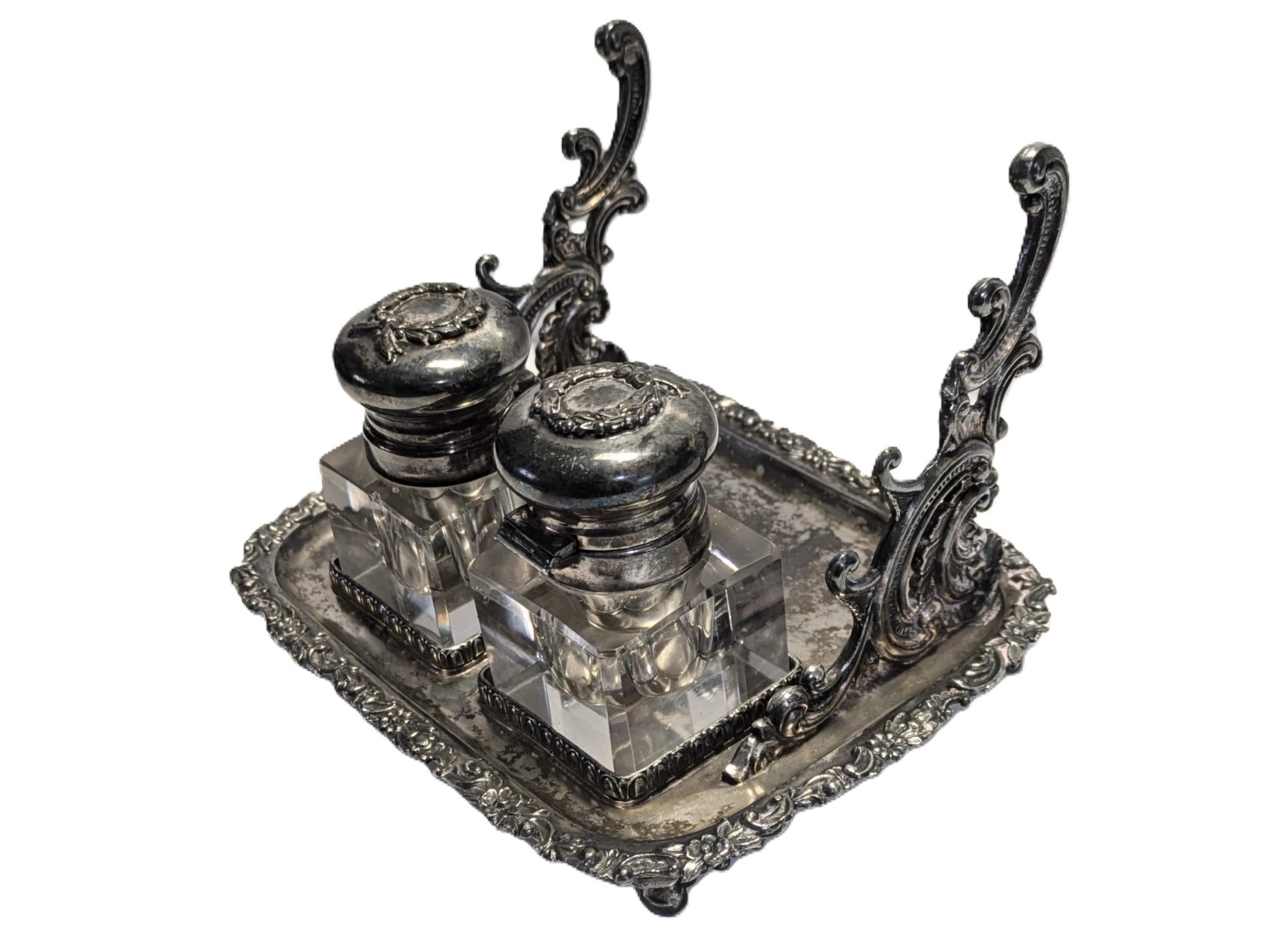 Silverplated Double Inkstand with Pen Rack