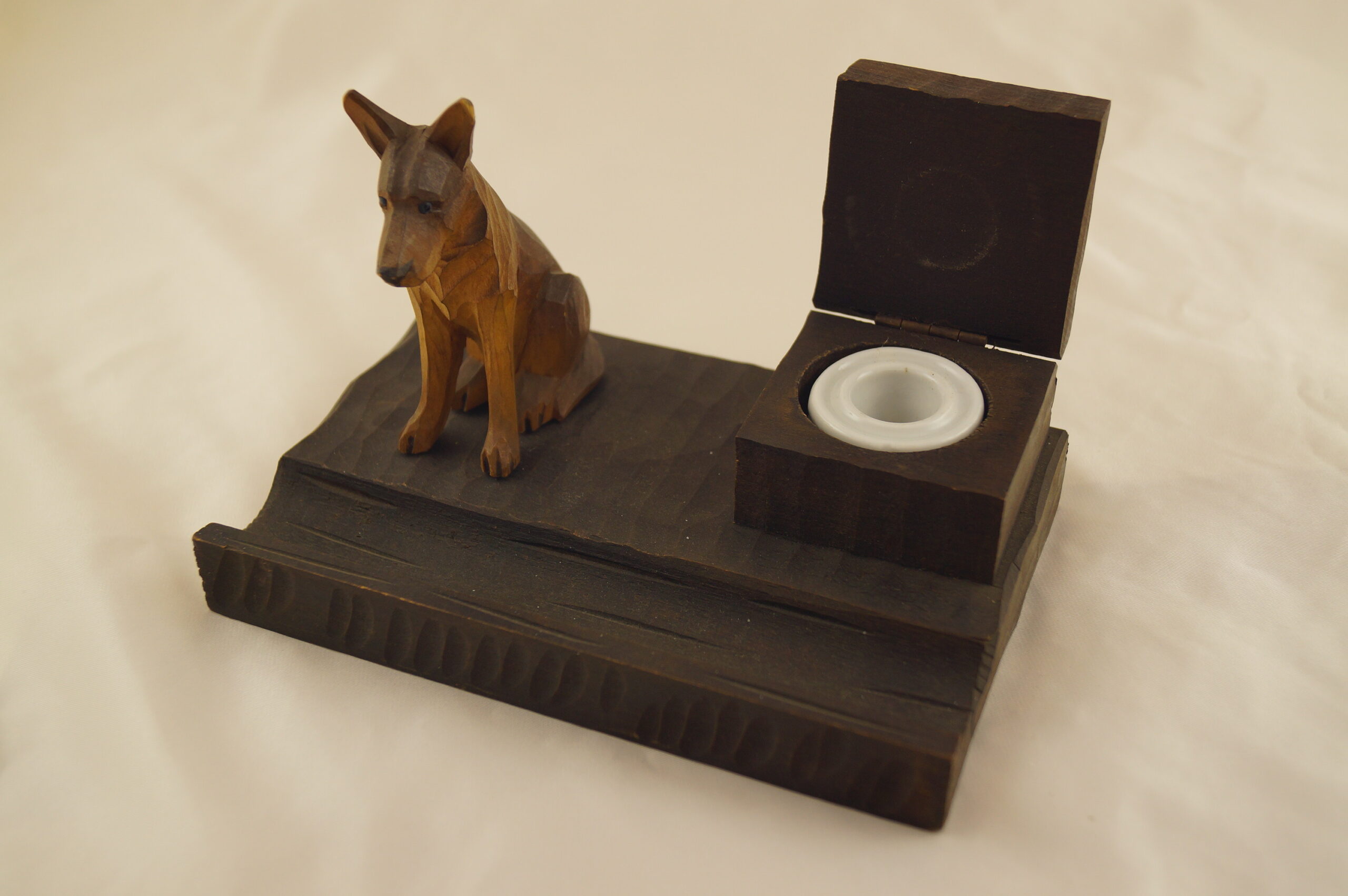Carved wooden shepherd inkstand