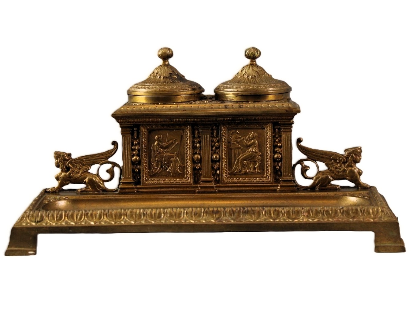 Egyptian Revival Bronze Inkstand