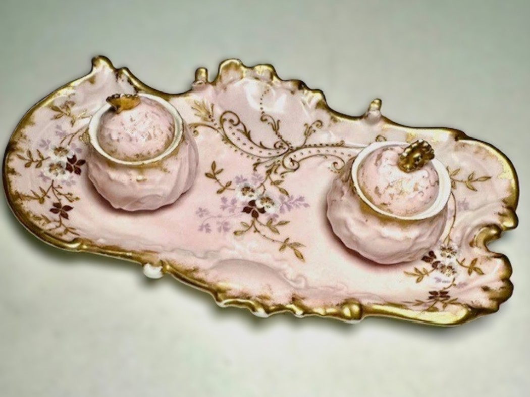 Limoges Porcelain Double Inkstand