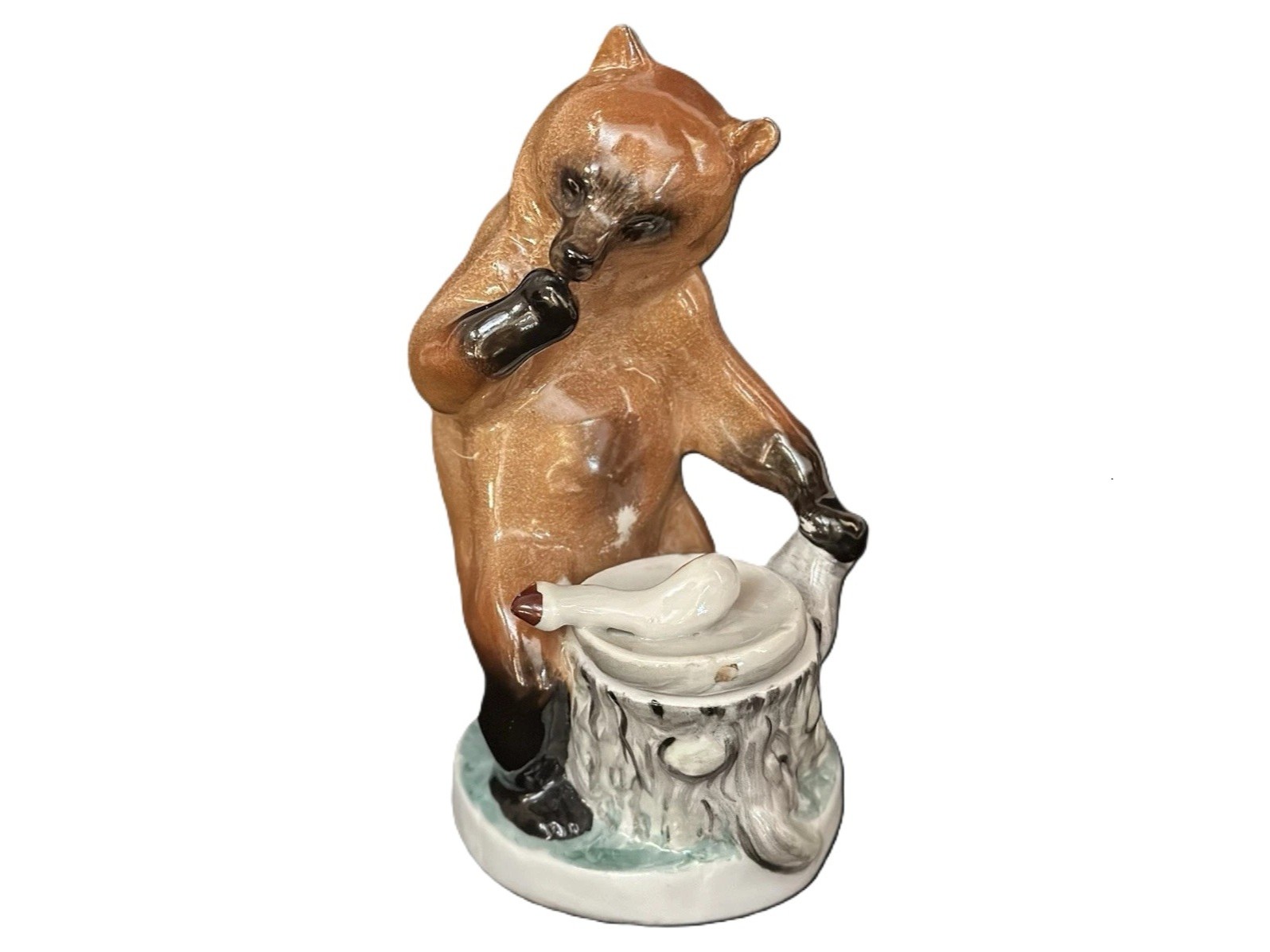 Figural Porcelain Bear Inkwell: