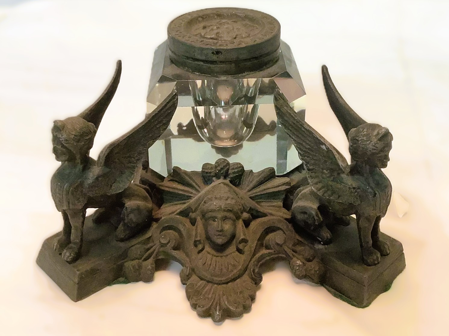Egyptian Revival Cast Iron Inkstand
