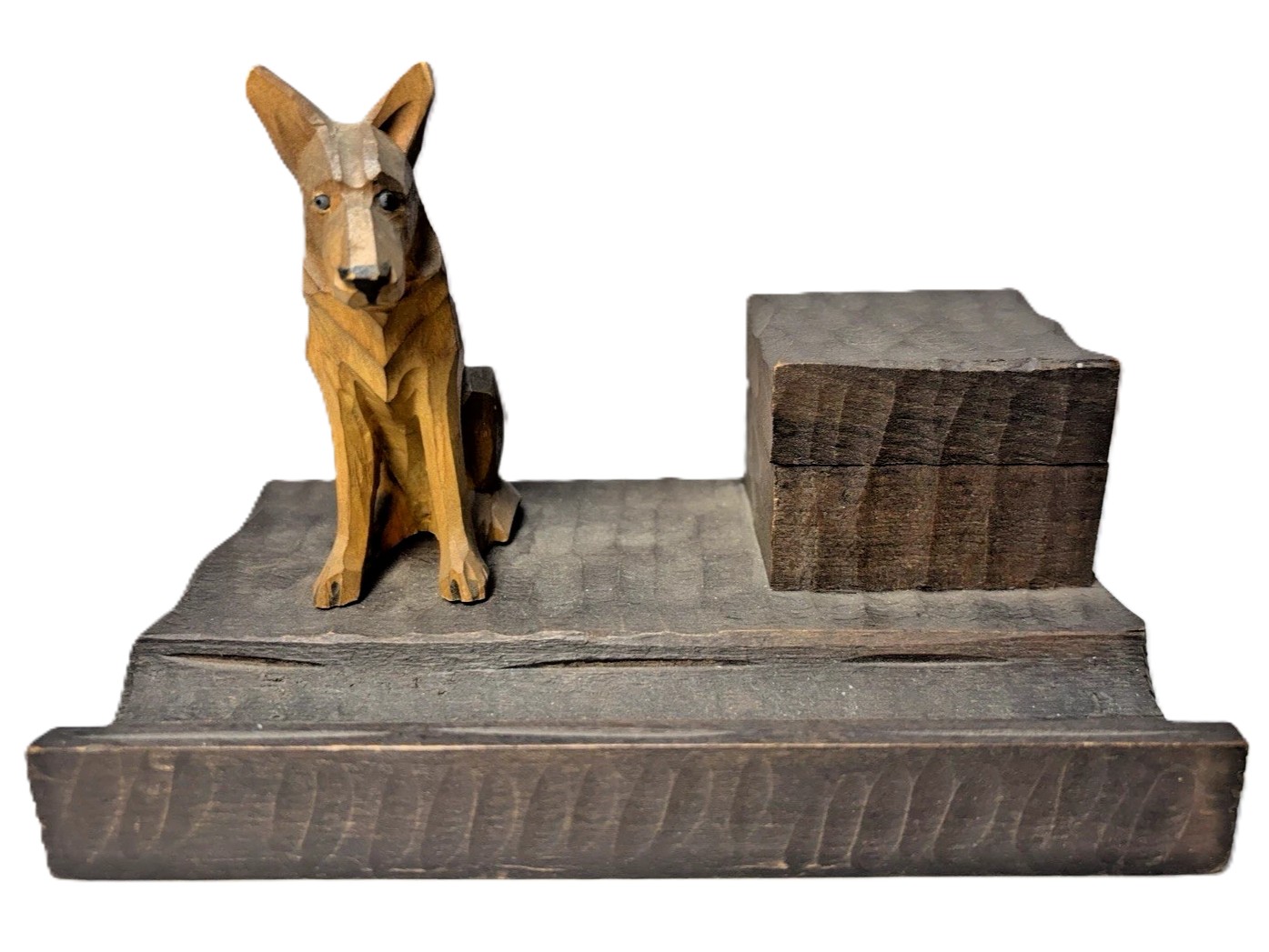 Carved wooden shepherd inkstand