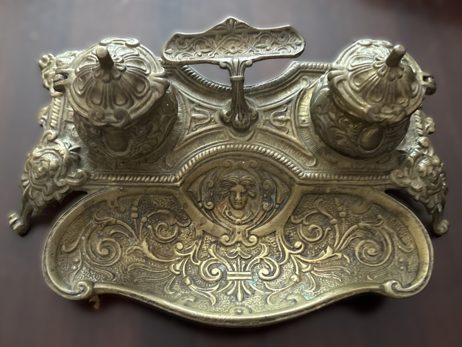 Ornate Brass Double Inkstand
