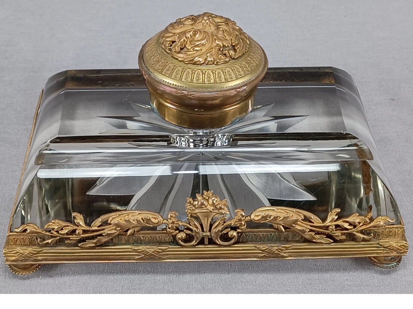 Cut Glass Inkwell with Gilt Metalwork