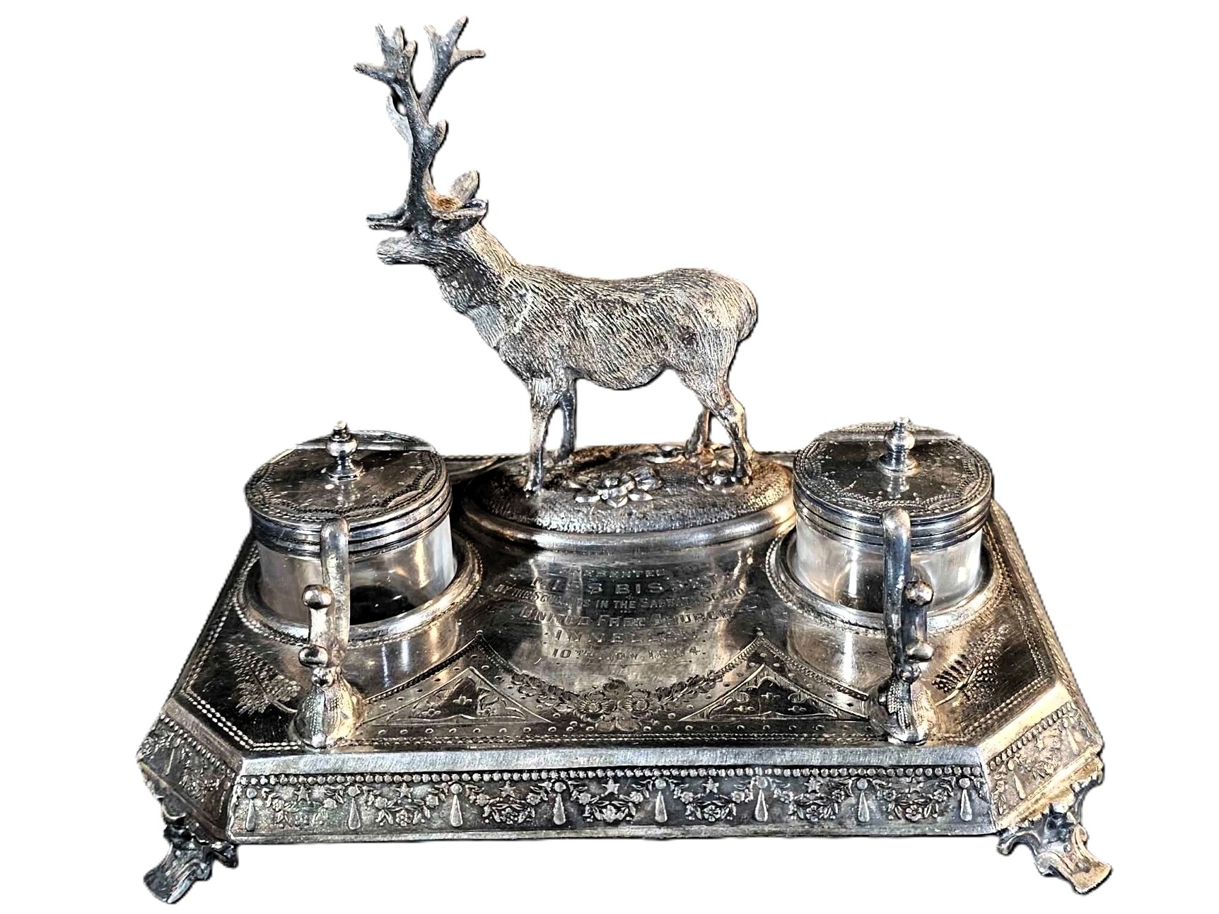 Silverplated Stag Inkstand – Presentation Piece