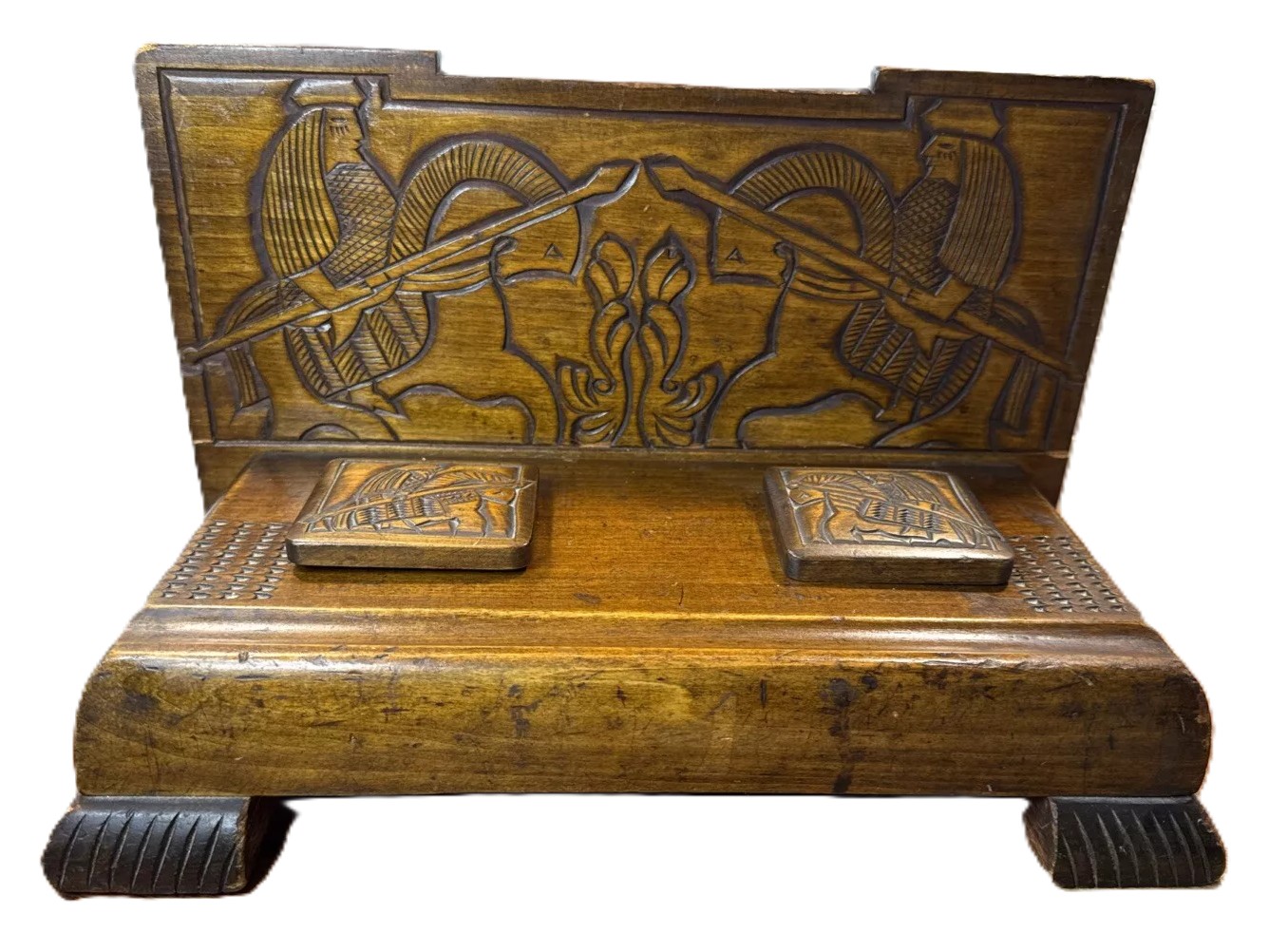 Carved Double Wooden Inkstand