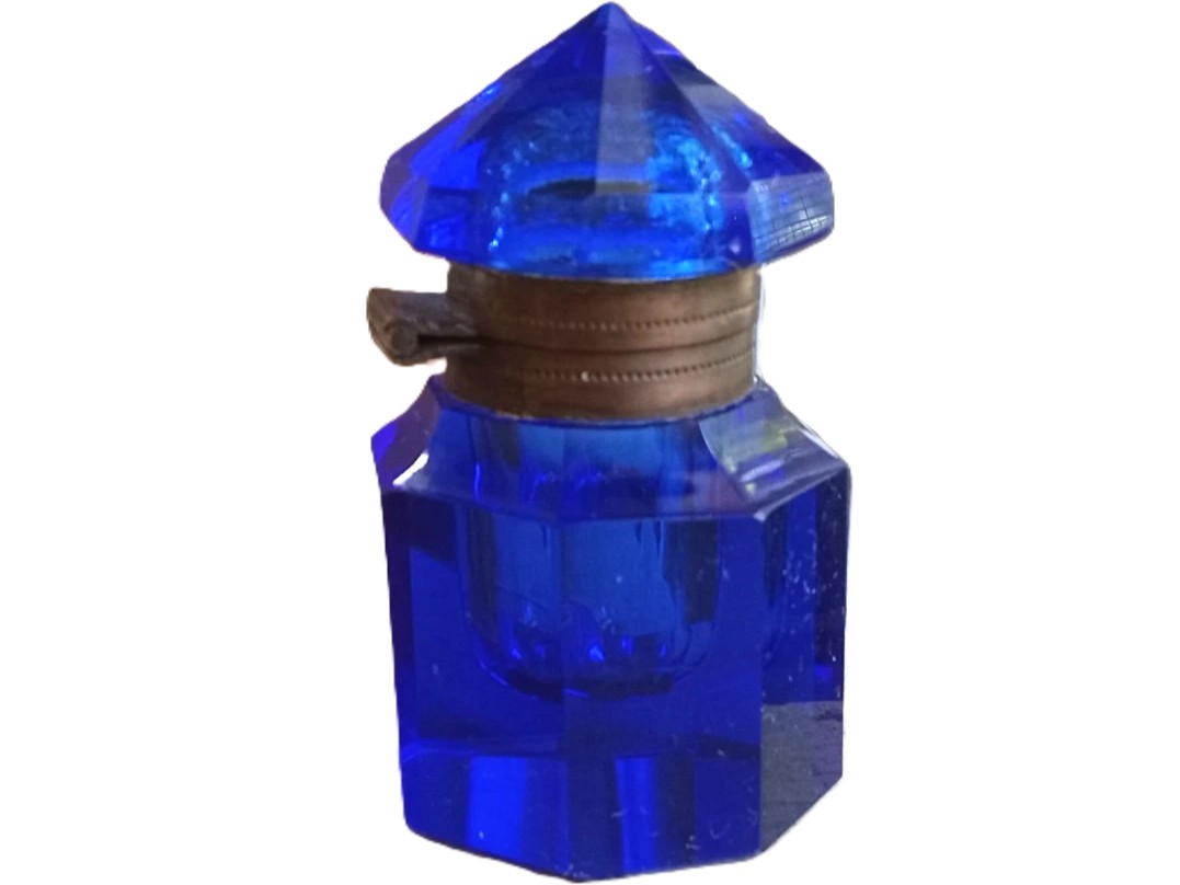 Cobalt Blue Glass Inkwell