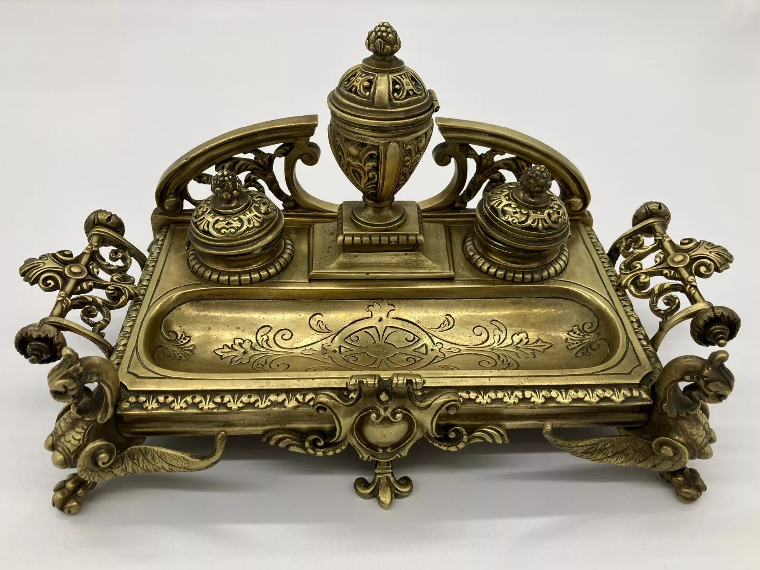 Brass Inkstand with Griffins