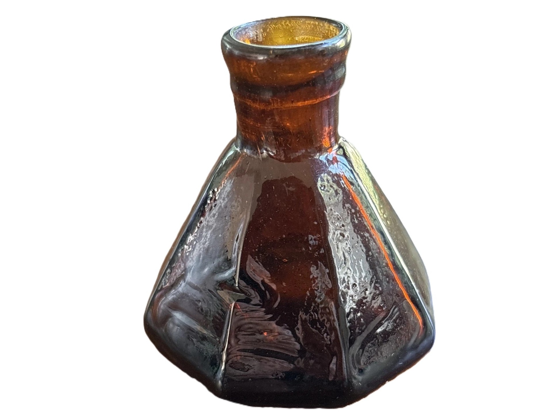 Eight-Sided Amber Umbrella Ink Bottle with Open Pontil