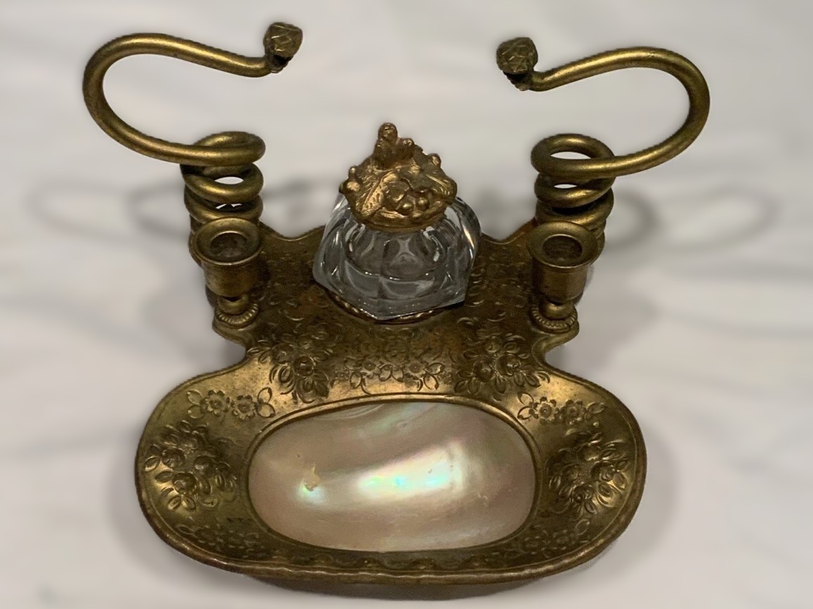 French Ormolu and Mother of Pearl Inkstand