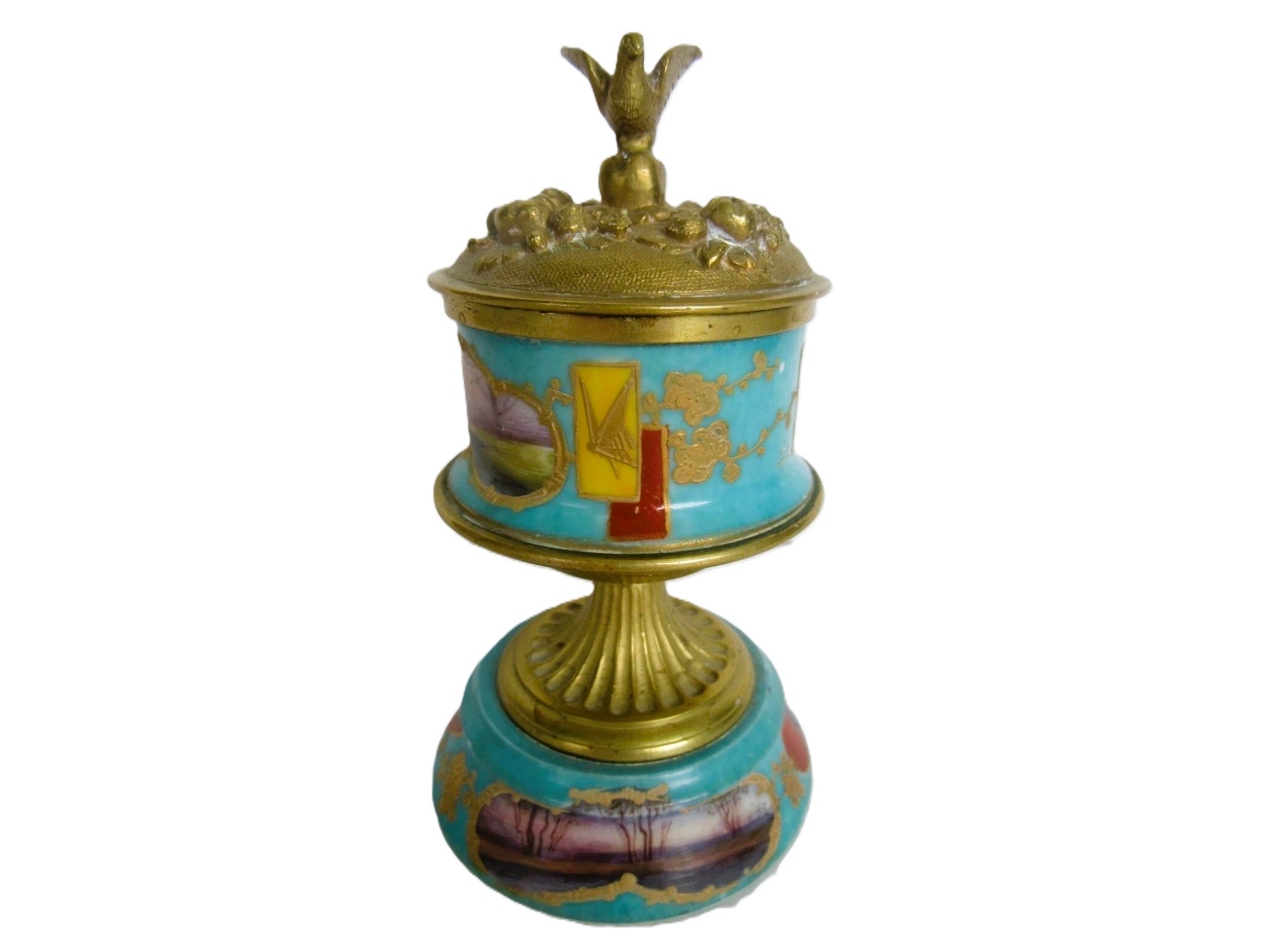 Gilded Brass and Porcelain Inkstand