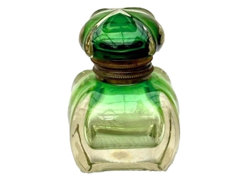 Green and Clear Glass Inkwell
