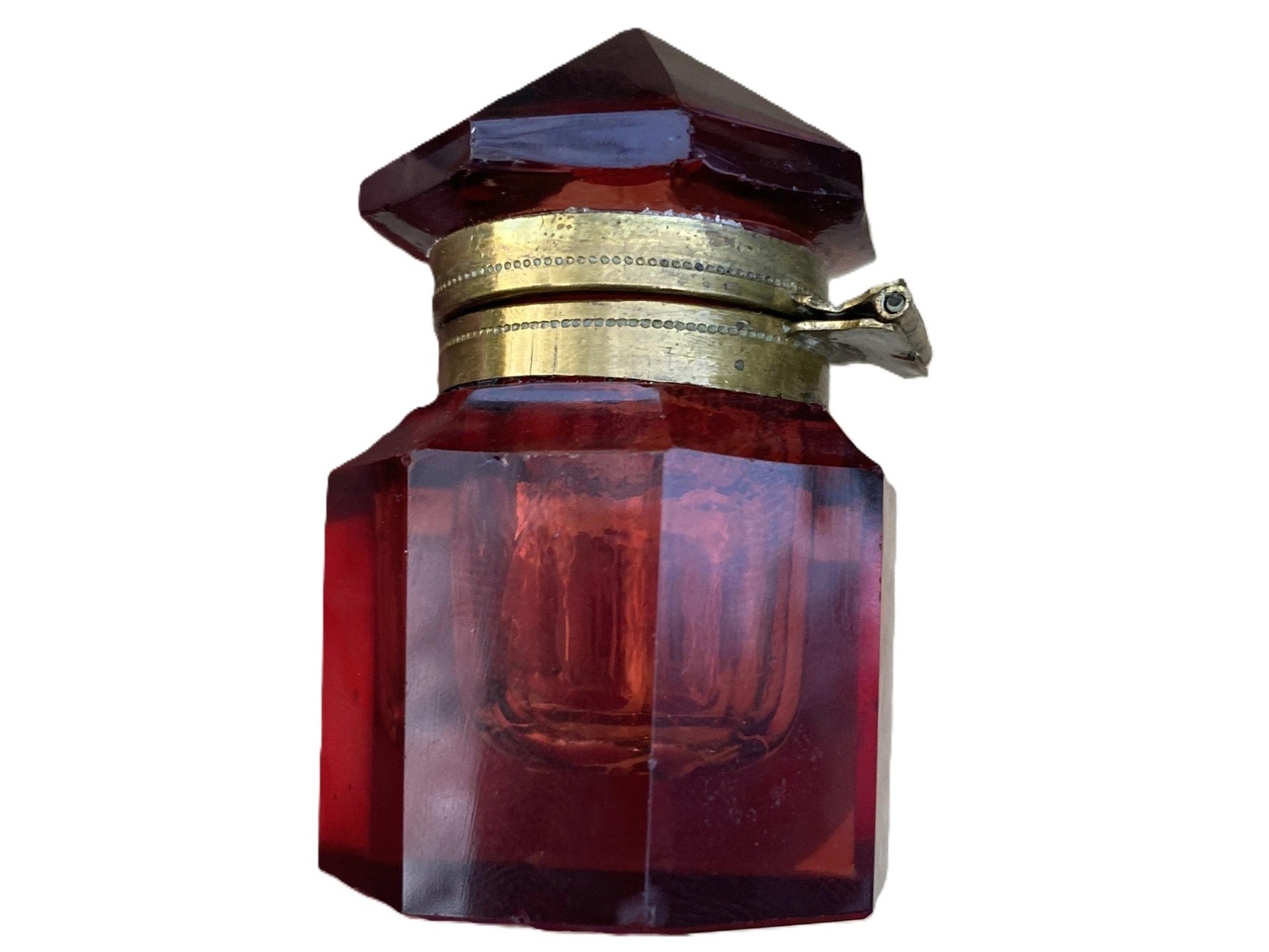 Octagonal Red Glass Inkwell