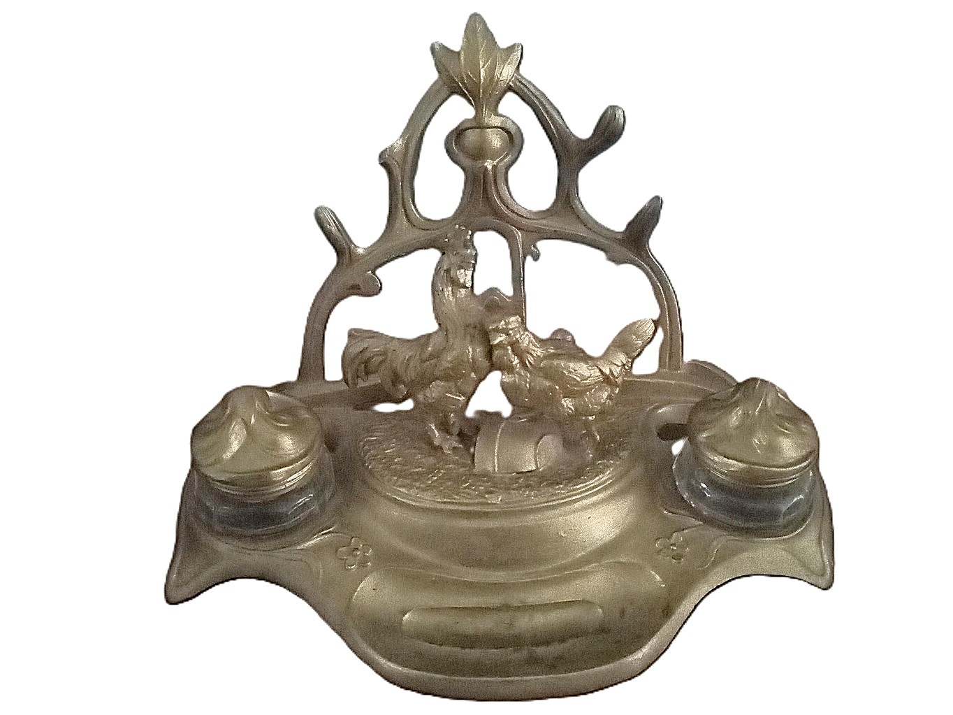 Rooster and Hen Double Inkstand