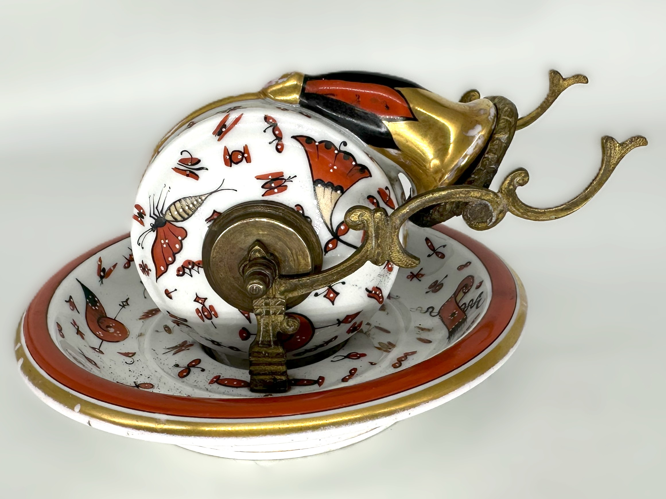 Revolving “Snail” Inkwell with Pen Rack on Saucer Base