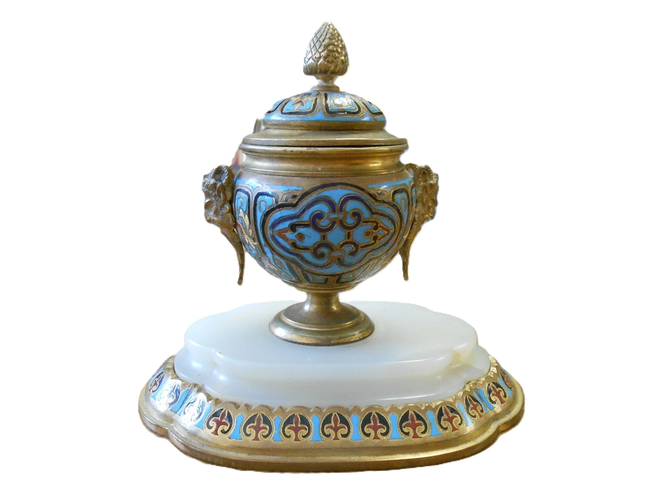 French Champlevé and Doré Bronze Inkwell