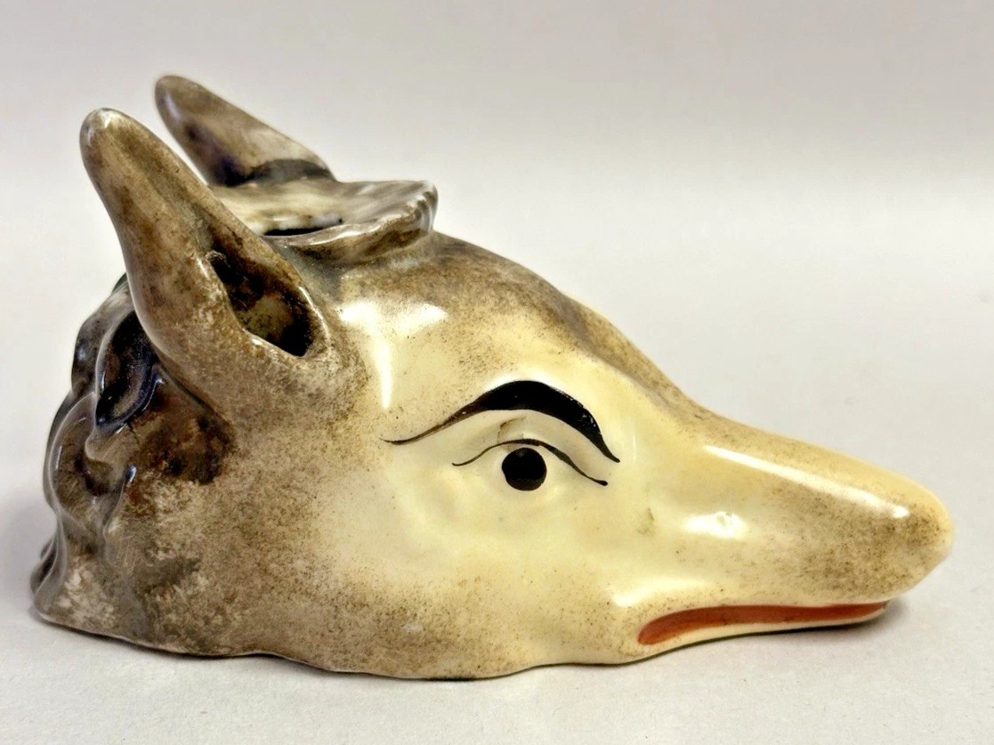Figural Pottery Fox Head Inkwell