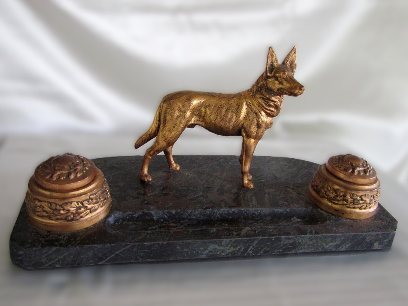 Double Inkstand with German Shepherd