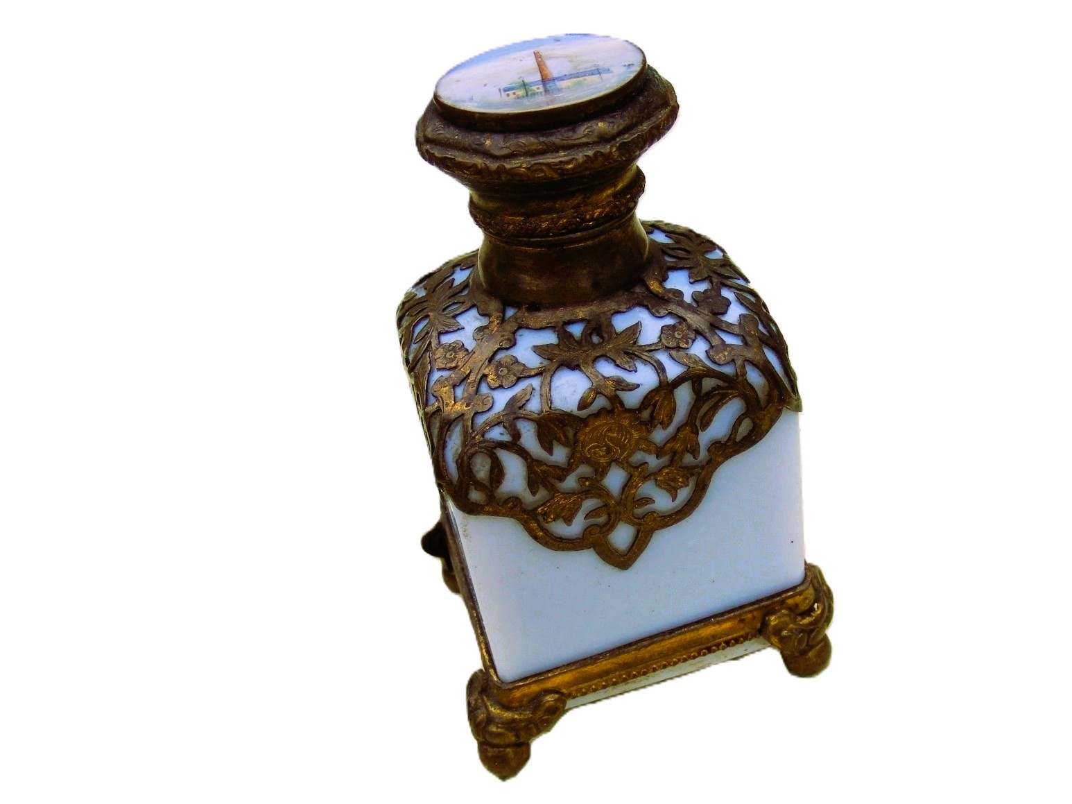 Milk Glass Inkwell with Filigree