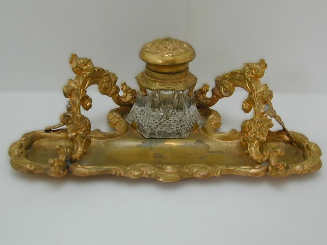 Stamped Brass Floral Inkstand