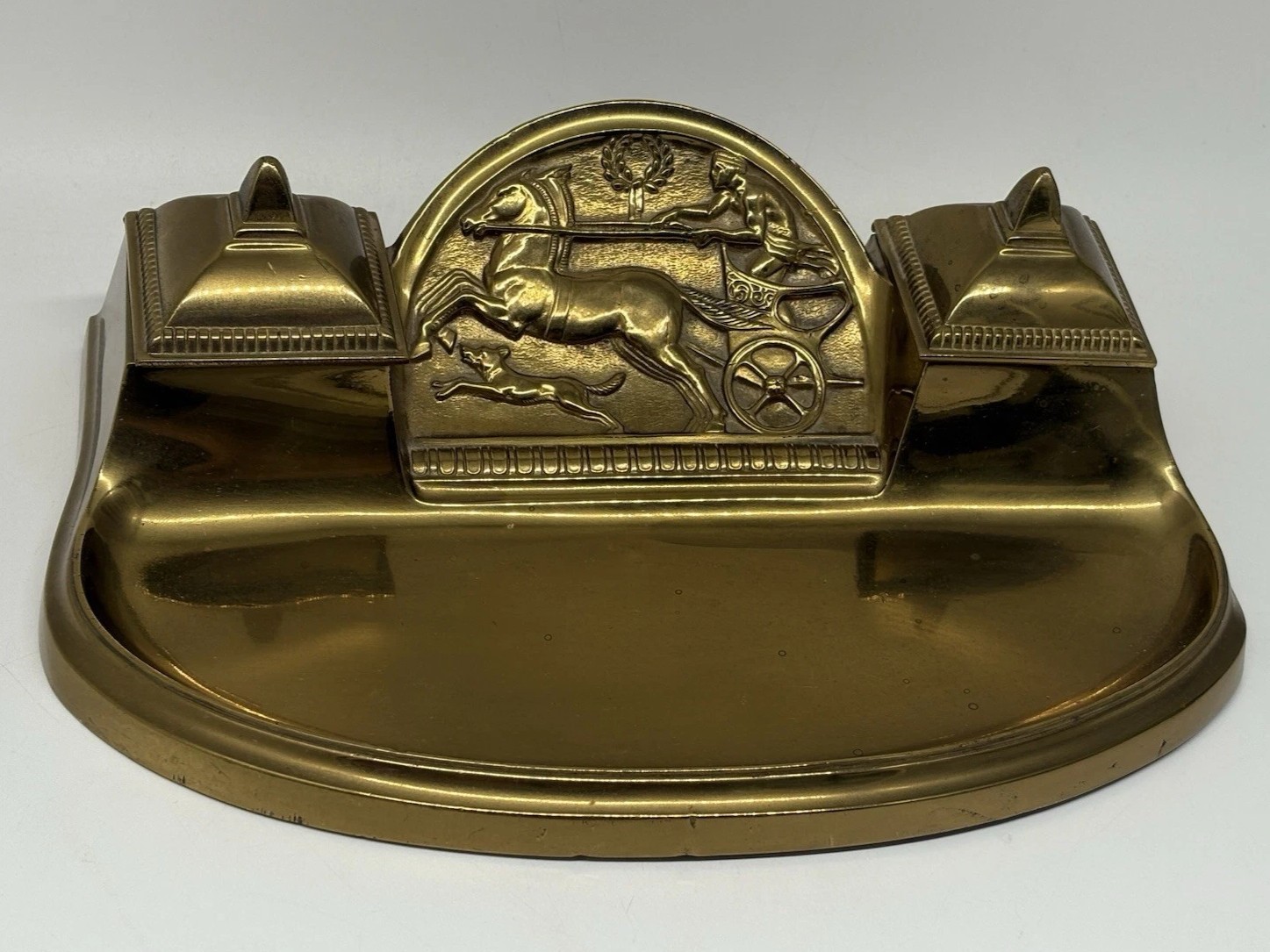 Brass Inkstand with Chariot Scene