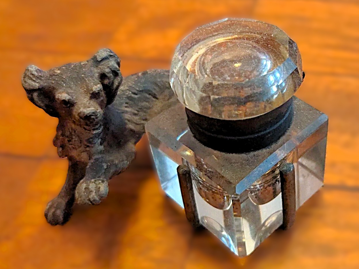 Glass Inkwell with Dog