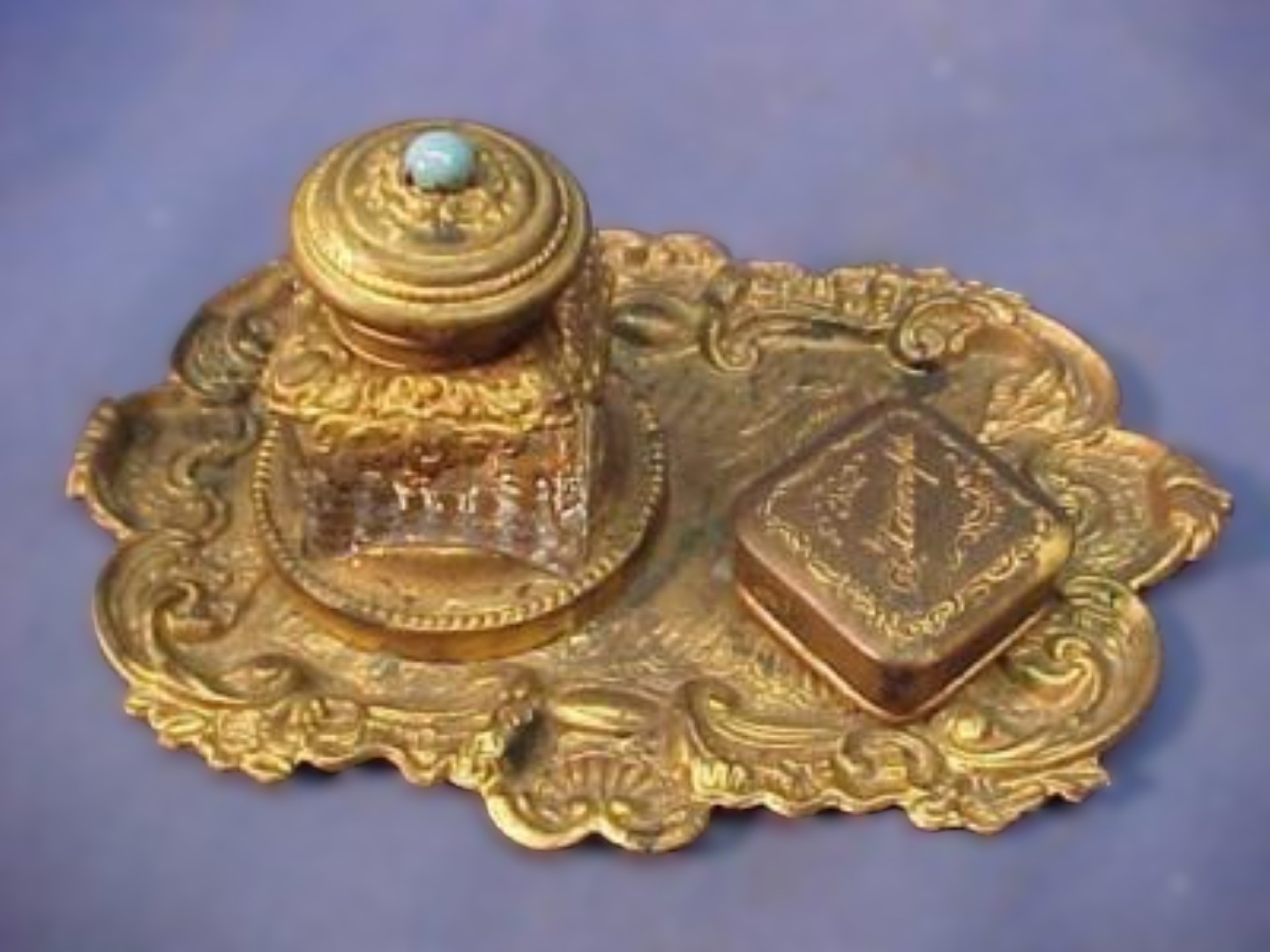 Patented Brass Inkstand & Stamp Box