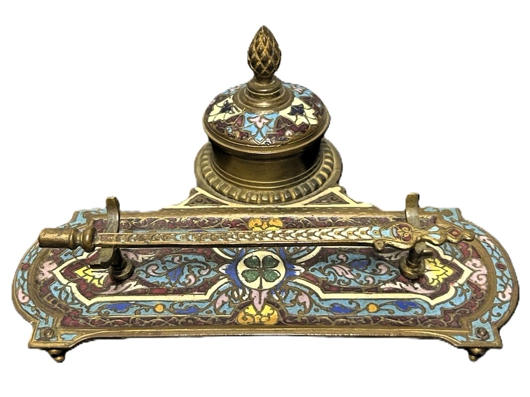 French Champlevé Enamel Inkstand