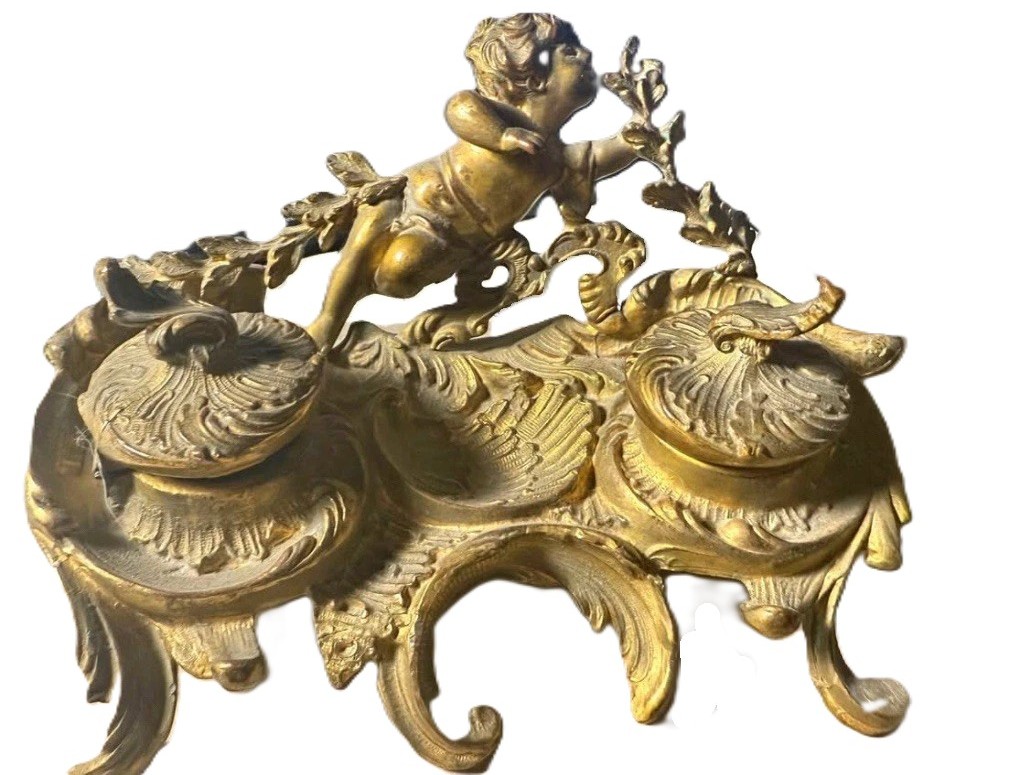 Cherub Double Inkstand with Doré Finish