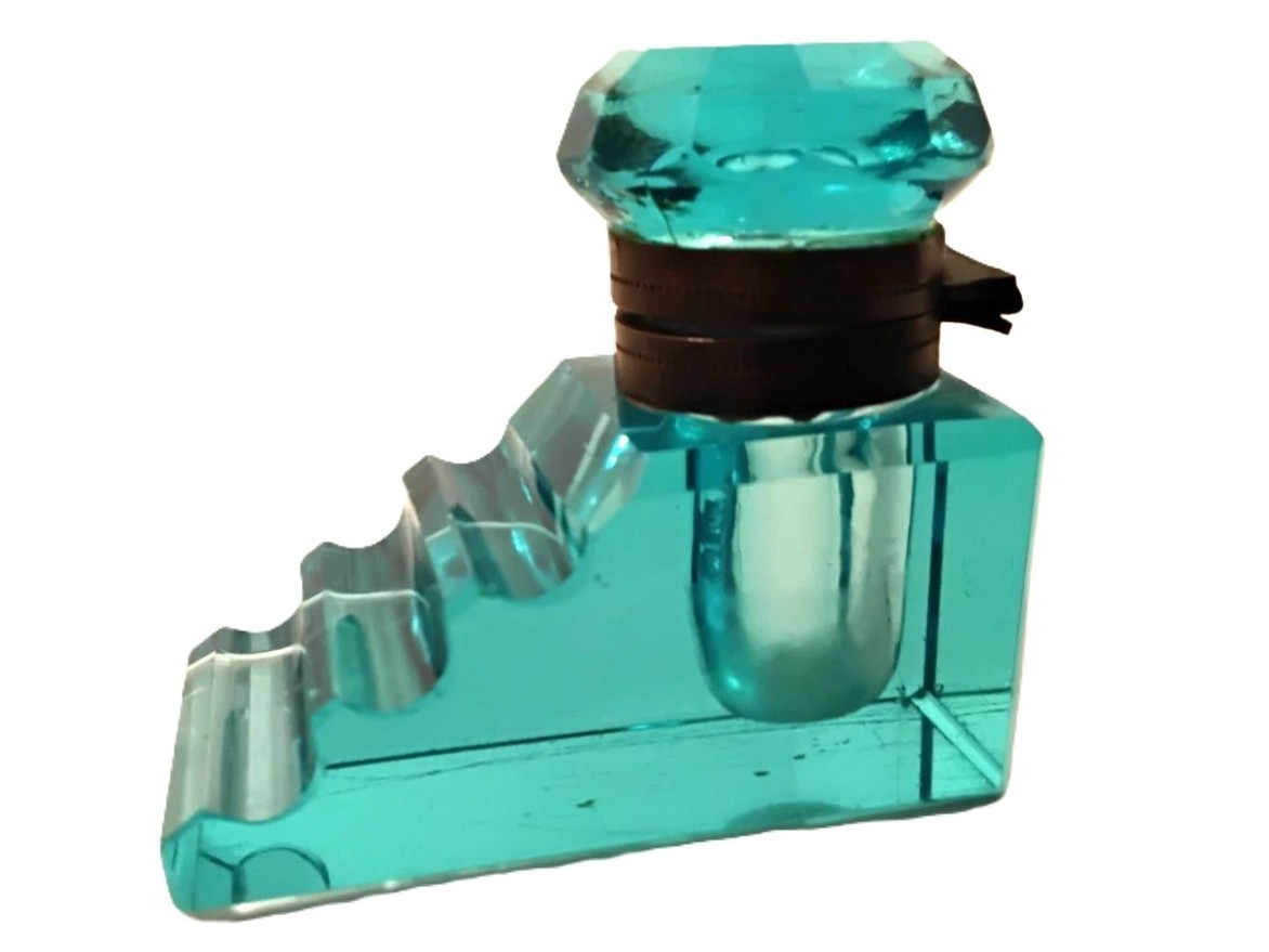 Aquamarine Cut Glass Inkwell