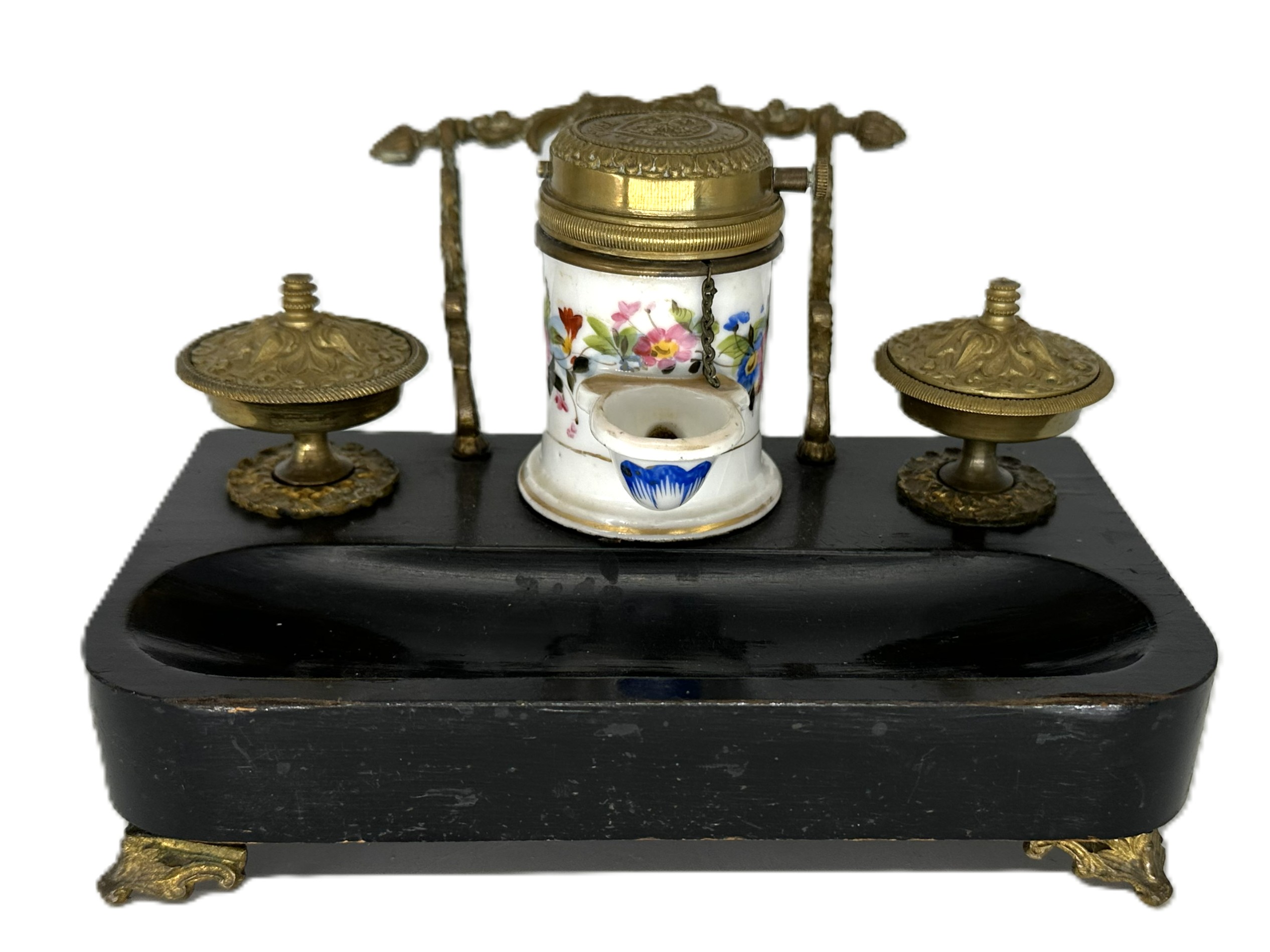 Boquet Pump Inkstand on Ebonized Wood Base