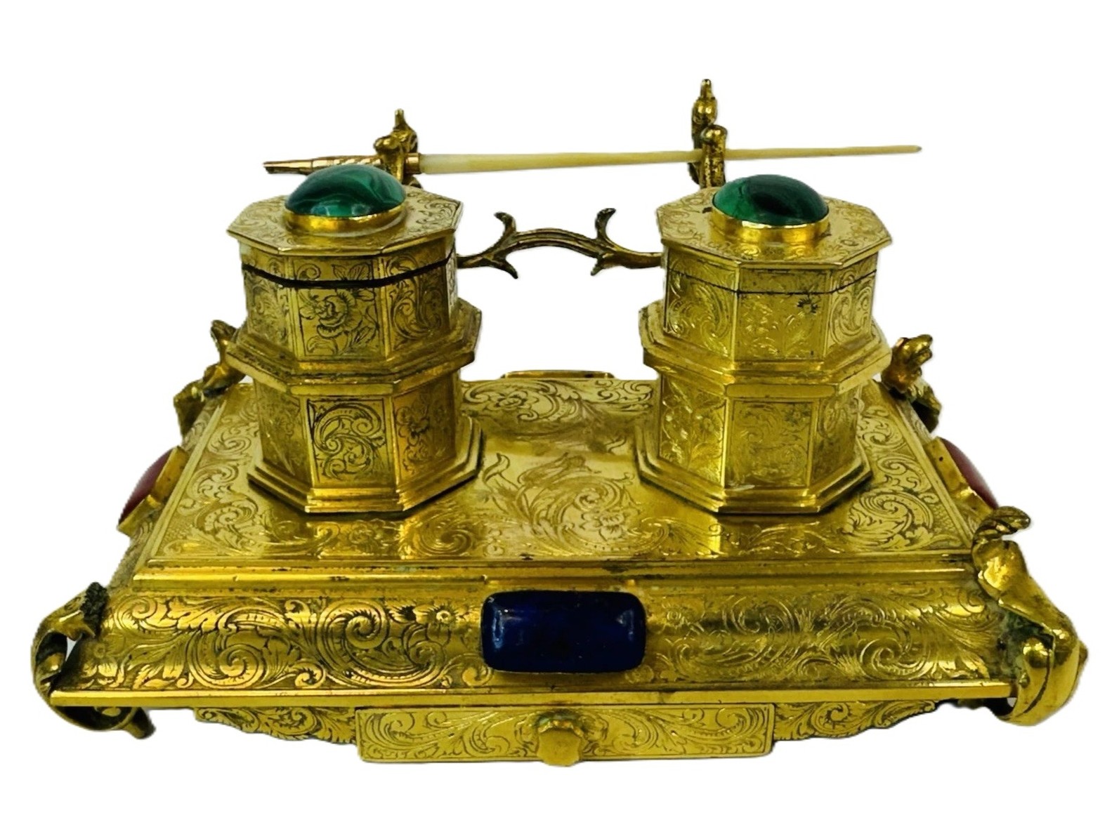 Ornate Brass Inkstand