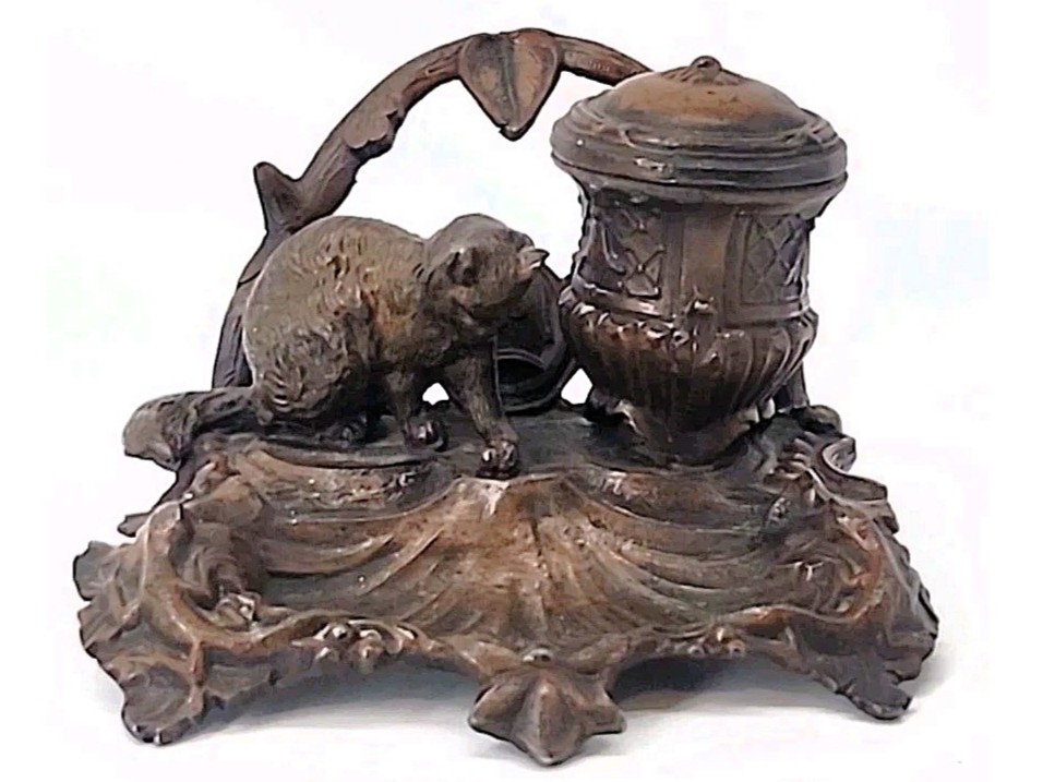 Spelter Cat Inkstand