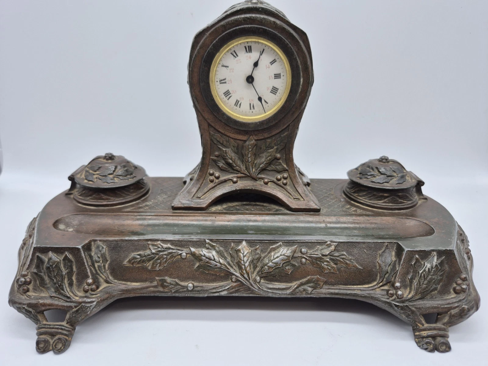 French Double Inkstand with Clock