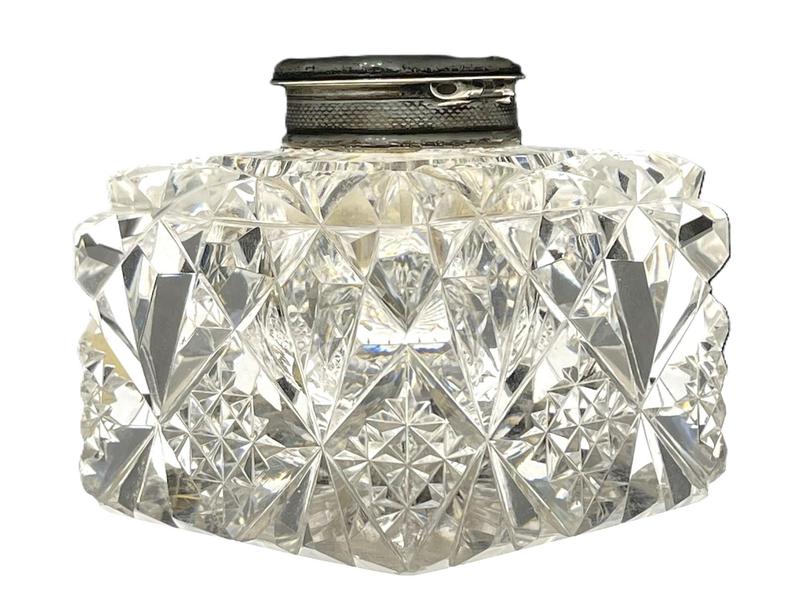 Sterling Silver Mounted Cut Glass Inkwell