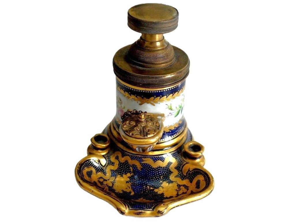 Gilded Cobalt French “Pump” Style Inkwell