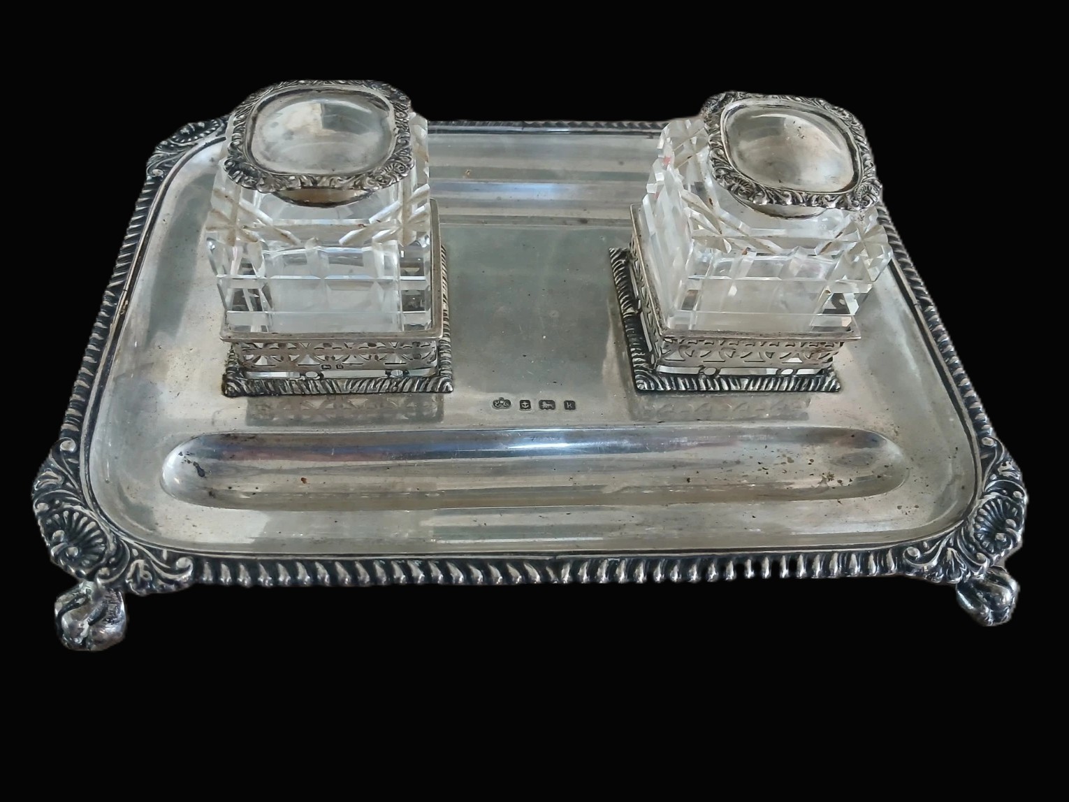 English Sterling Silver Inkstand