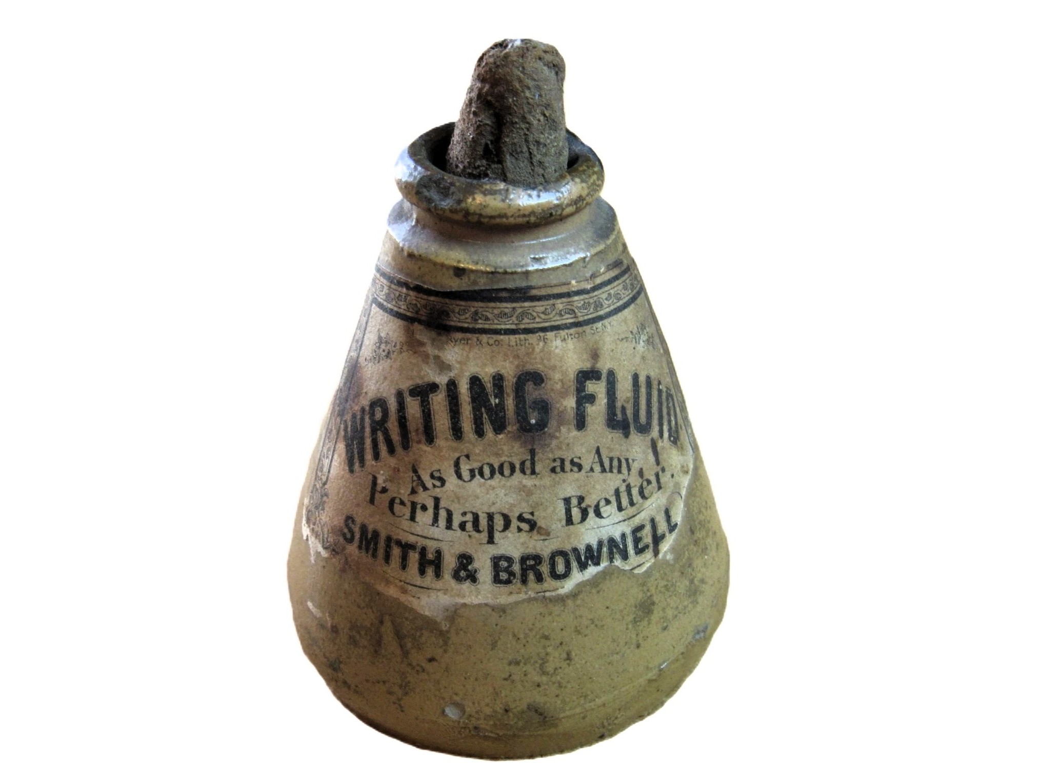 Cone-Shaped Stoneware Ink Bottle with Original Label