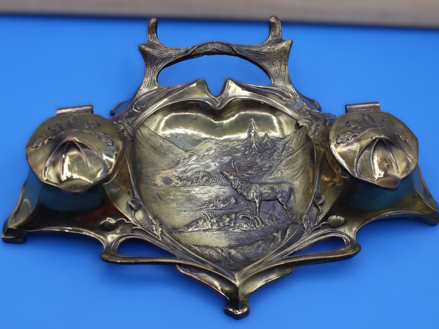 Double Inkstand – Stag in Relief
