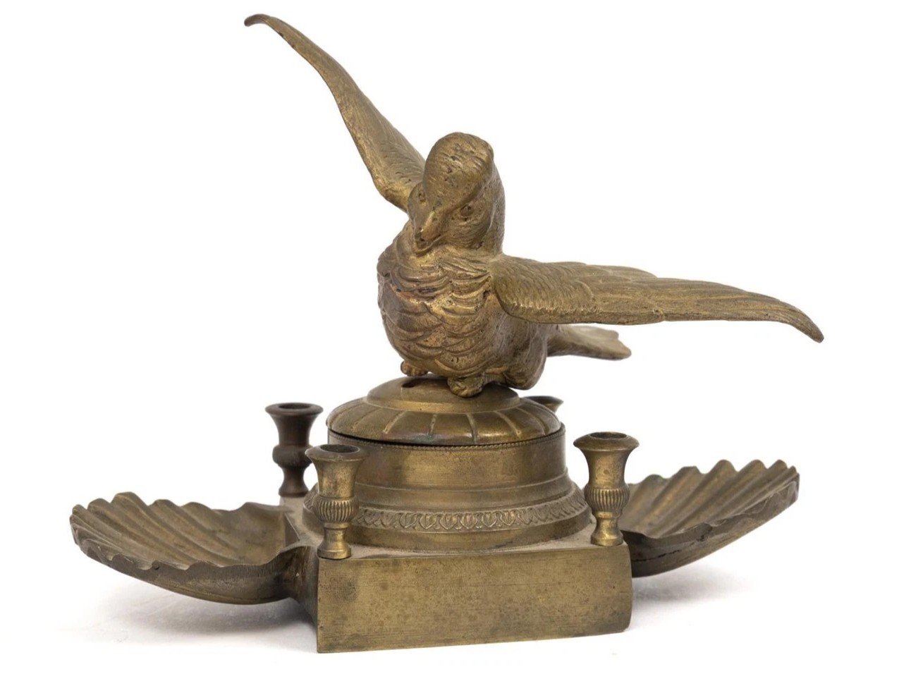 Cast Brass Bird Inkwell
