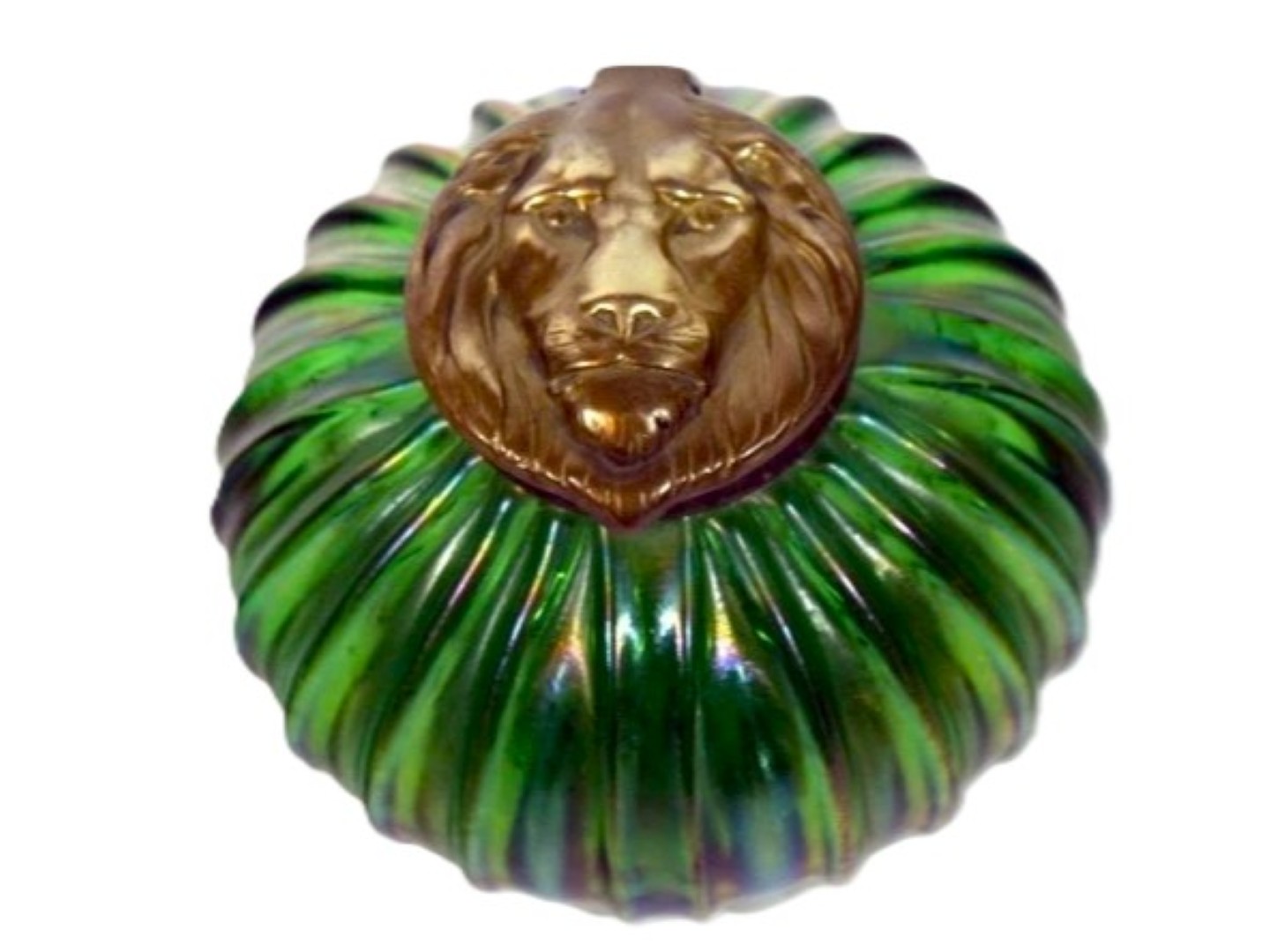 Iridescent Green Glass Inkwell by Kralik