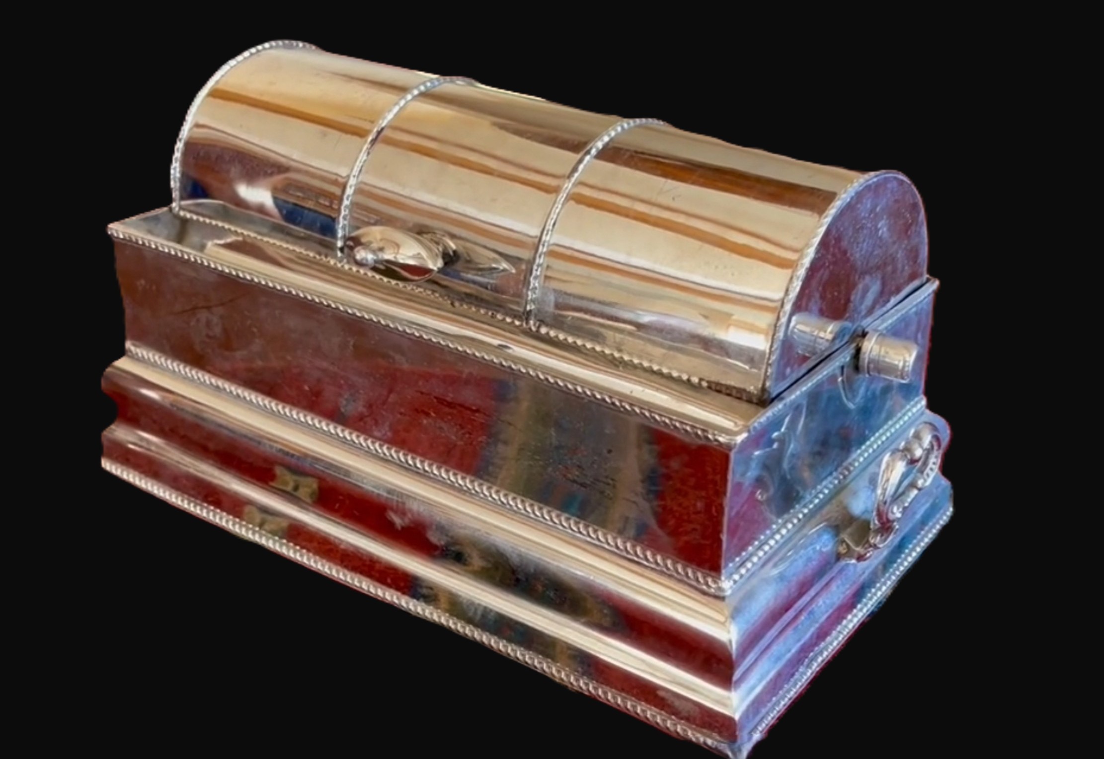 Silverplated Inkstand with “Roll-Top” Cover