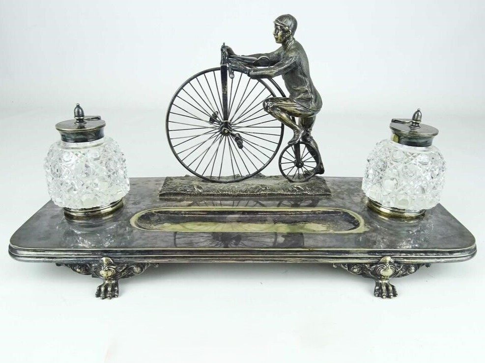 Silverplated Double Inkstand with High-Wheel Bicycle