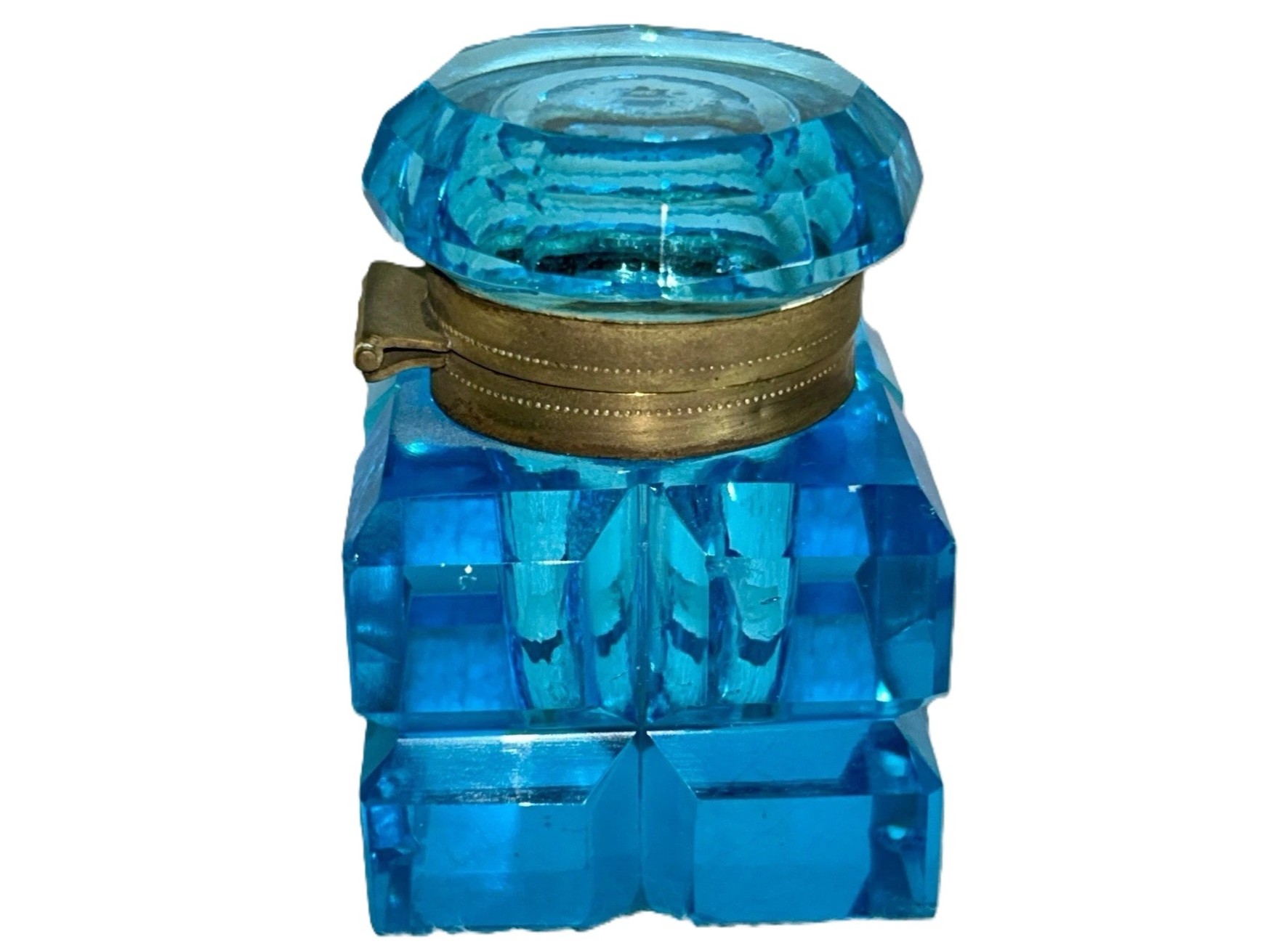 Cut Crystal Azure Blue Inkwell