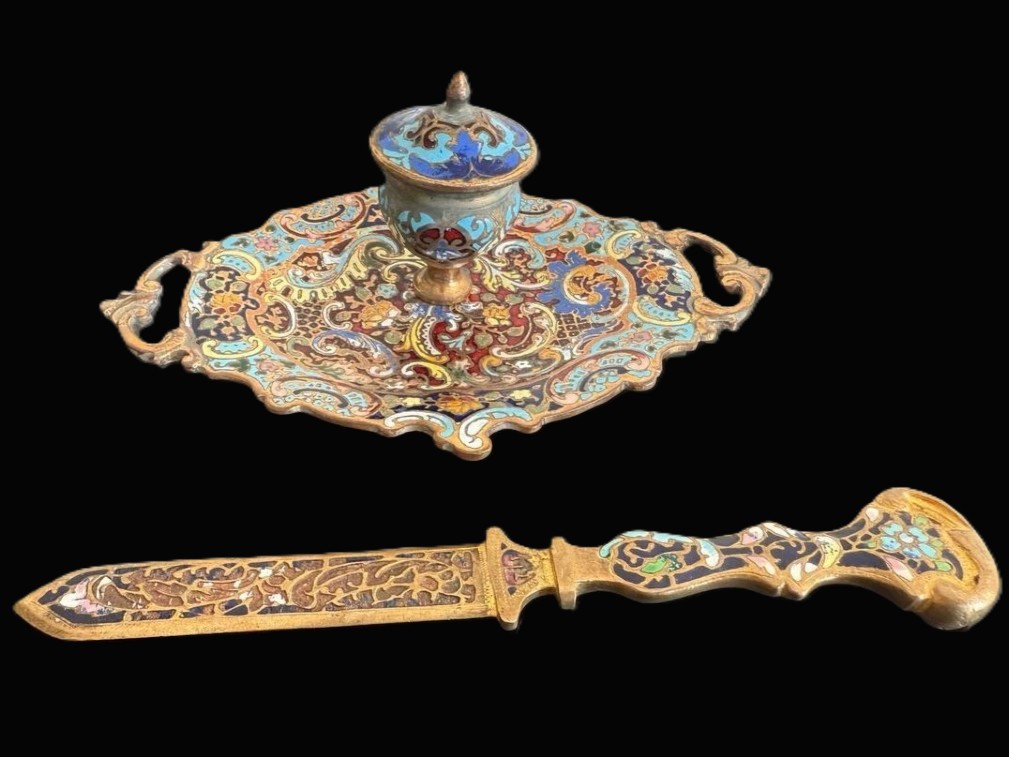 French Champlevé Enamel Desk Set