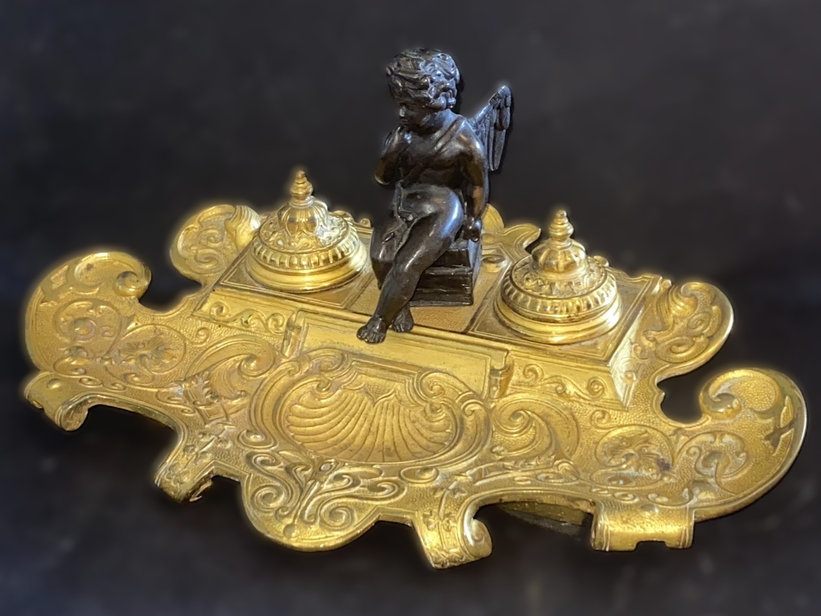 French Double Inkstand with Cherub