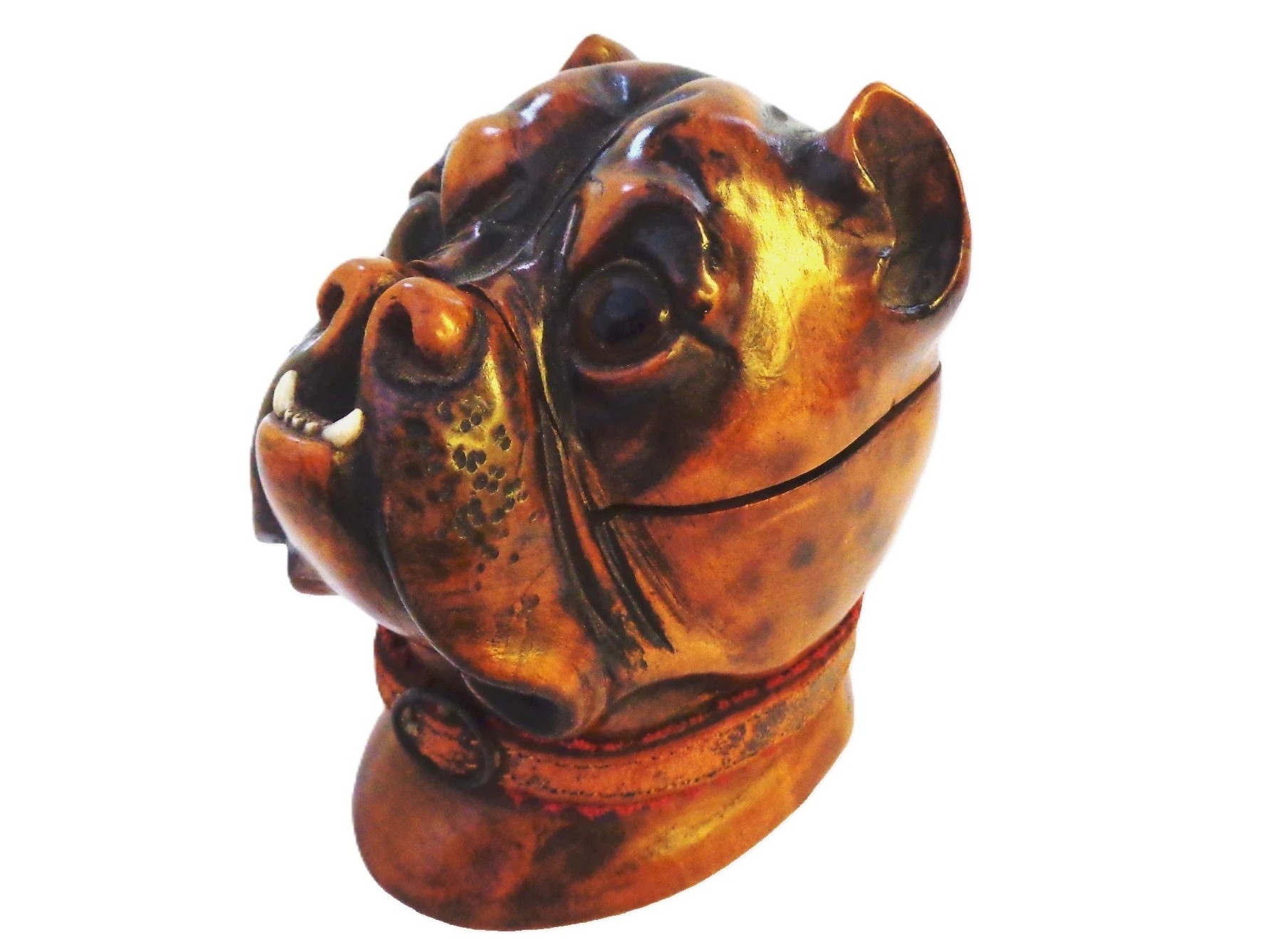 Hand-Carved Lignum Vitae Dog’s Head Inkwell